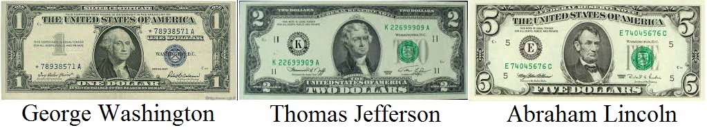 billet_1_dollar_washington_2_thomas_jefferson_5_abraham_lincoln